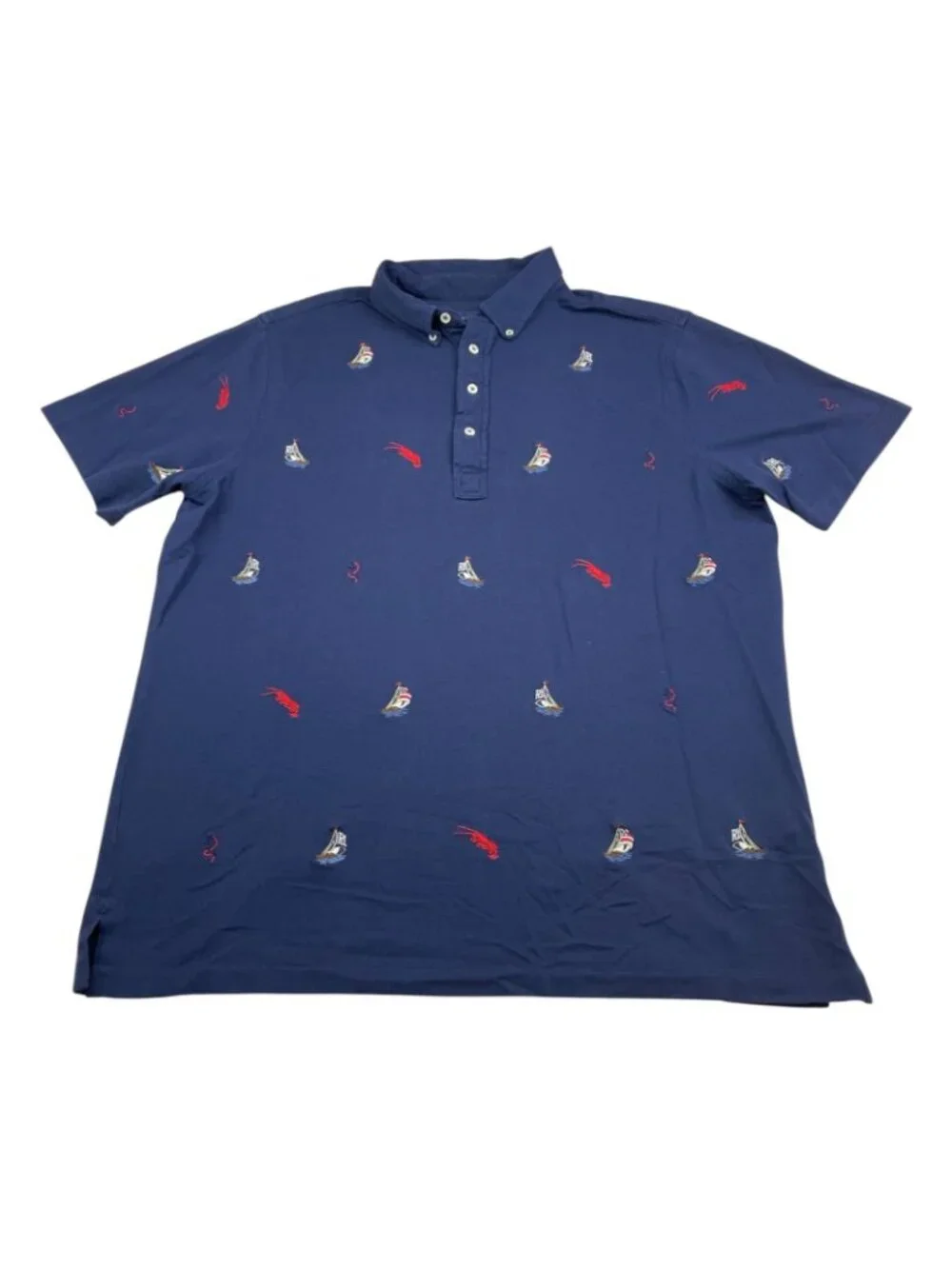 Ralph Lauren Men's USA Embroidered Sailboats Knit Oxford Polo Shirt Navy • Large
